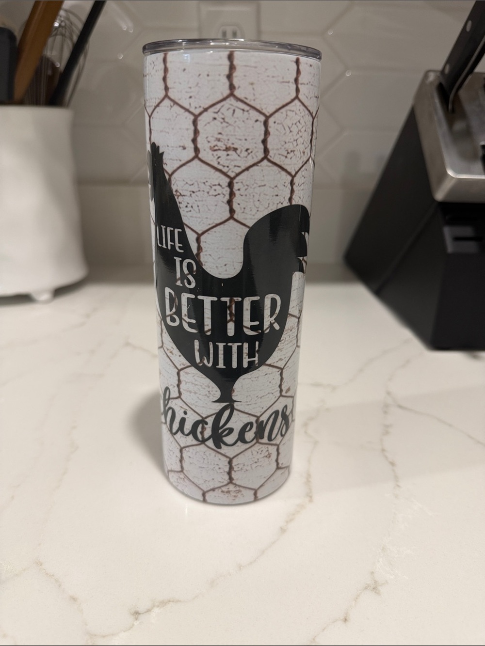 White and Black 'Life Is Better With Chickens' Insulated Tumbler